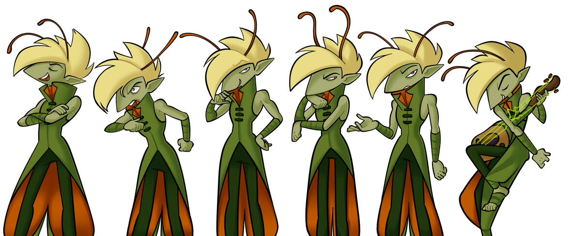 Katydid expression sheet work i did for glow.art internship